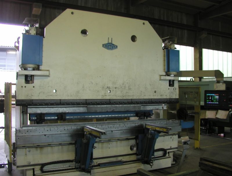 Press brake forming sheet metal on the shop floor